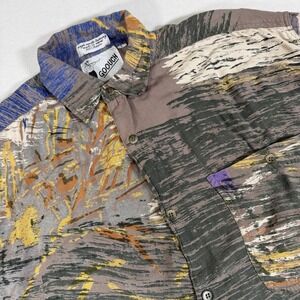 Goouch VTG Abstract All Over 100% Rayon Short Sleeve Button Up Shirt Mens Large